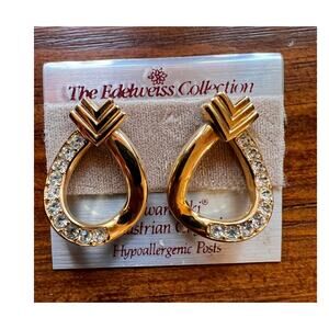 Vintage Edelweiss Swarovski gold tone earring door knockers NOS Austrian crystal